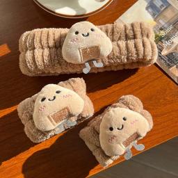 Cutecartoon torrada pão bun velo rosto lavagem pulseira mangas absorventes de umidade outono/inverno laço de cabelo conjunto de três peças - Image 4