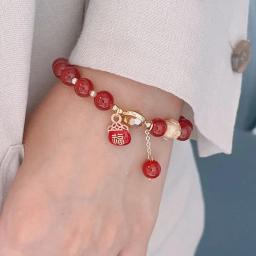 Pulseiras de corda frisada ágata vermelha para mulheres e meninas, pulseiras do ano do dragão, gato da sorte, peixe, fortuna, jóias, atacado, YBR1023, 2024 - Image 5