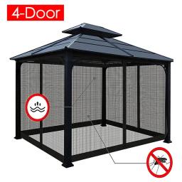 Gazebo ao ar livre de 4 portas mosquiteiro cortina lateral com zíperes tela de rede de dossel de substituição universal para pátio de jardim - Image 1