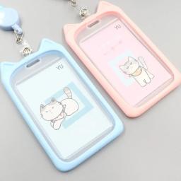 Desenhos animados Gato Titular Do Cartão, Candy Cor ID Card Sleeve, Retrátil Reel Lanyard, Tampa De Crédito De Identidade, Banco Barramento Cartão Caso, 1Pc - Image 3