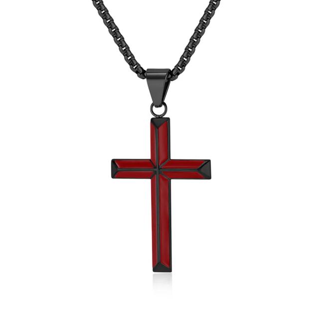 Pingente de Cruz Católica em Aço Inoxidável com Pingente de Gota de Óleo - Colar Exclusivo para Homens e Mulheres