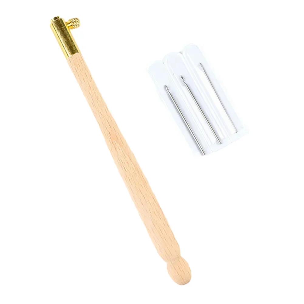 Agulhas de bordado francês, gancho de crochê, gancho de costura diy com 3 agulhas, conjunto de ferramentas de costura, artesanato diy, ferramenta de cabo de madeira - Image 1