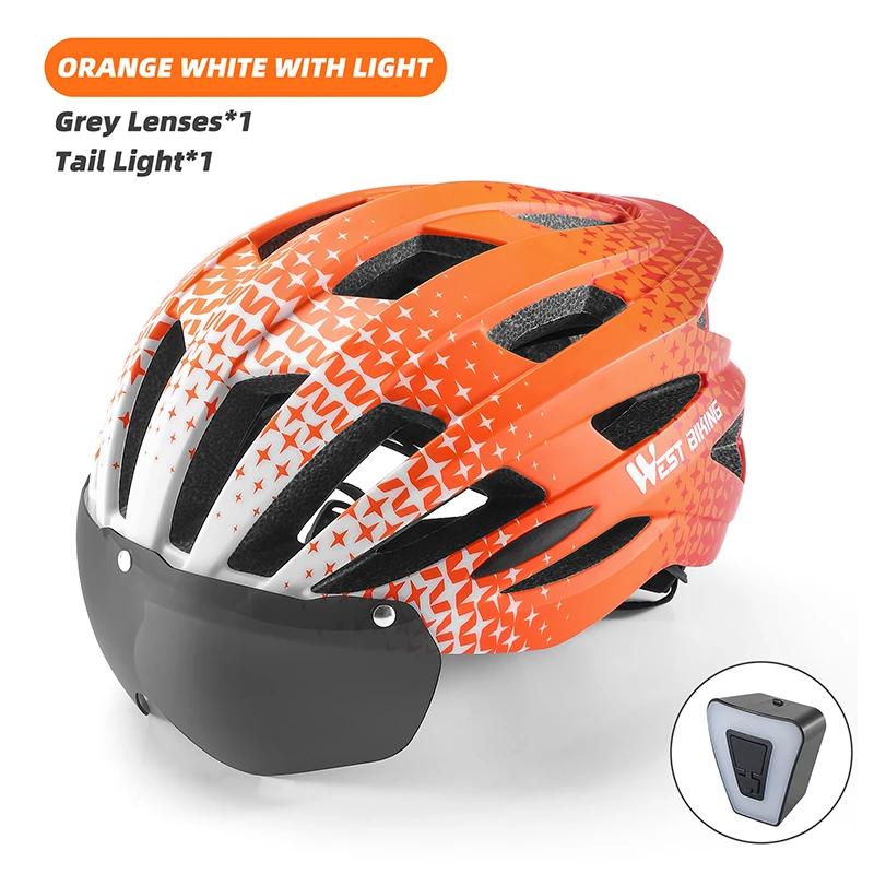 West Bike-Capacete de ciclismo com luz LED para homens e mulheres, óculos magnéticos, leve, bicicleta de estrada, equipamento MTB, segurança - Image 1