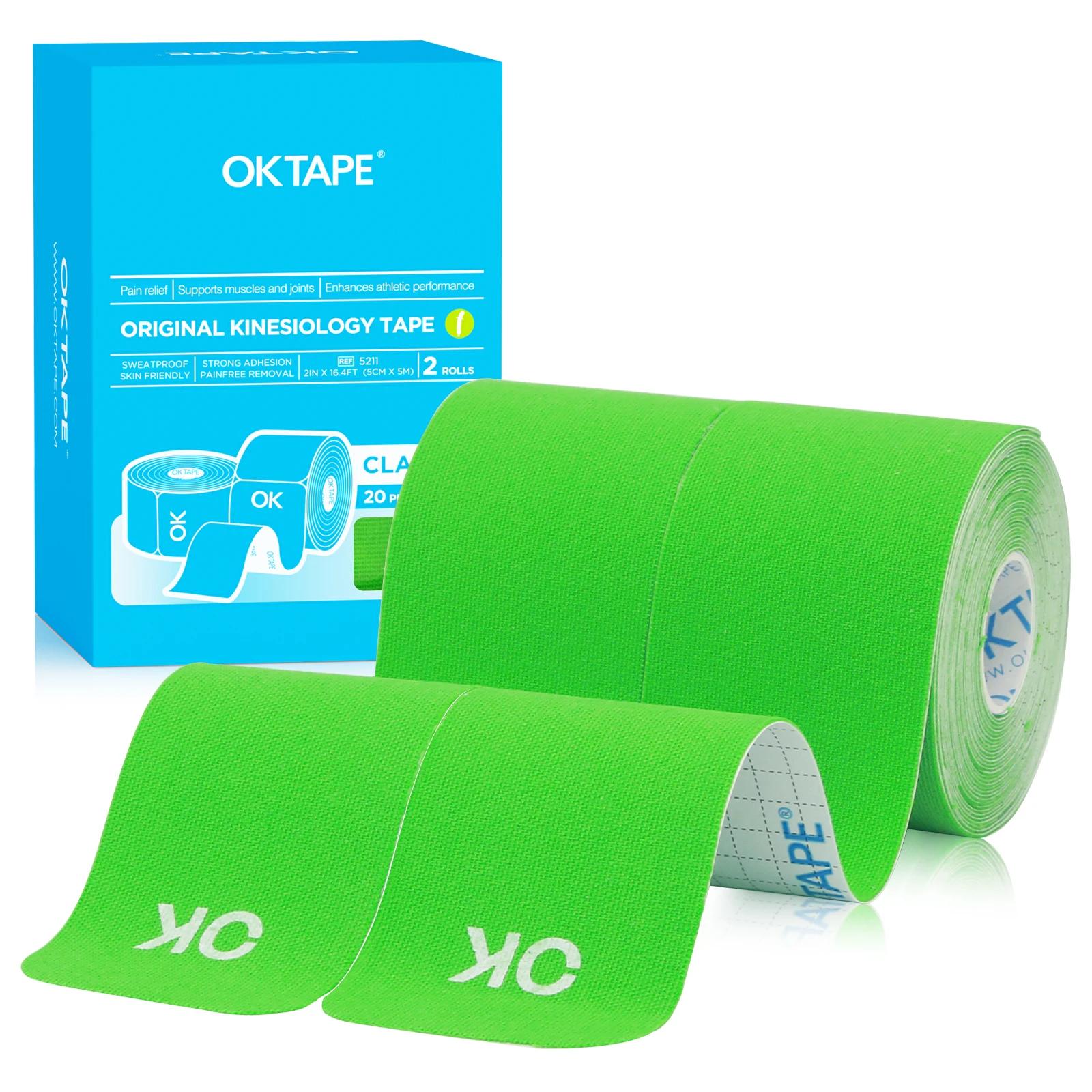 Kinesiology Tape, OK TAPE Atualizado Algodão Elástico Athletic Tape, Nova Embalagem, 5cm x 5m, Precut 20 Tiras, 2 Rolls, Latex Free - Image 1