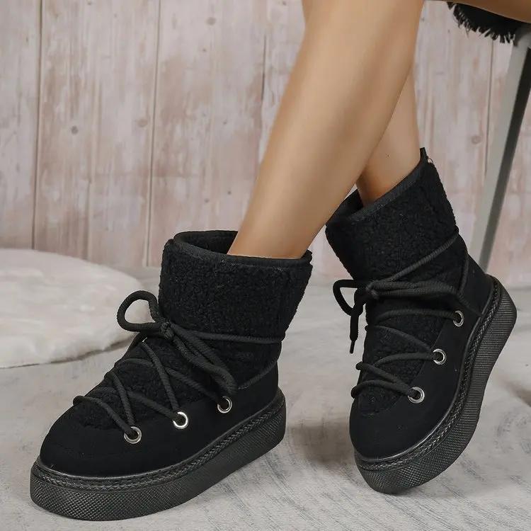 2024 outono e inverno novas botas de neve de sola grossa cross-tie engrossado meados de comprimento sobre o joelho botas femininas quentes - Image 1