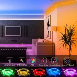 Fita LED com sincronização de música para festa em casa, RGB, SMD, 5050, mudança de cor, fita, Bluetooth, USB ,5V,1m-20m - Image 3