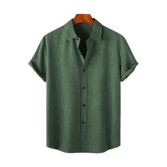 Camisa Masculina de Manga Curta Respirável com Gola Lapela e Design Solto em Cores Sólidas para o Verão