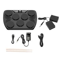 Conjunto de bateria eletrônica portátil, multifuncional, sensível à velocidade 7 almofadas, 2 alto-falantes embutidos, recarregável, prática de bateria - Image 4
