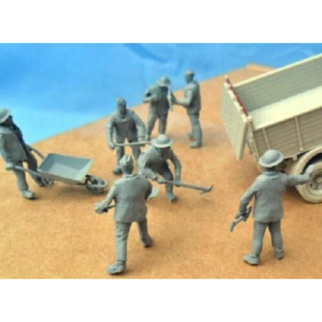 Kit de Montagem de Resina Fundida 1:72 com 7 Figuras Sem Pintura e Carrinho de Ferramentas Pioneiro Britânico