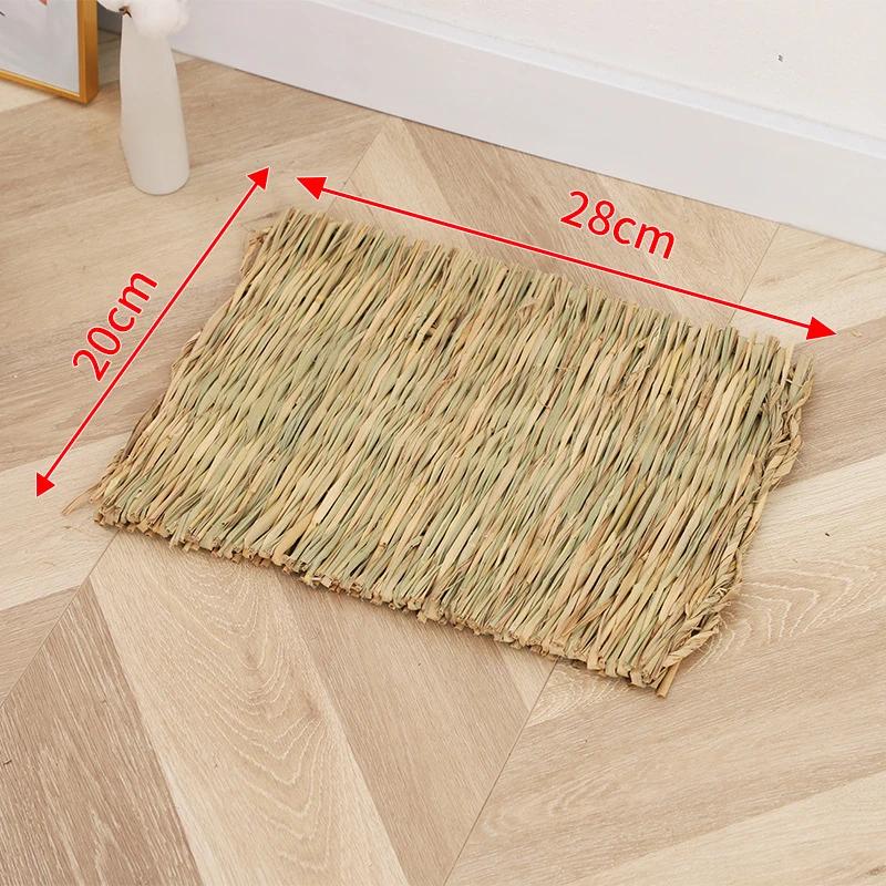 Tapete de palha tecido para animais pequenos, Rabbit Grass Chew Mat, Acessórios para gaiola, Cama, House Pad, Hamster, Guinea Pig, Pet - Image 1