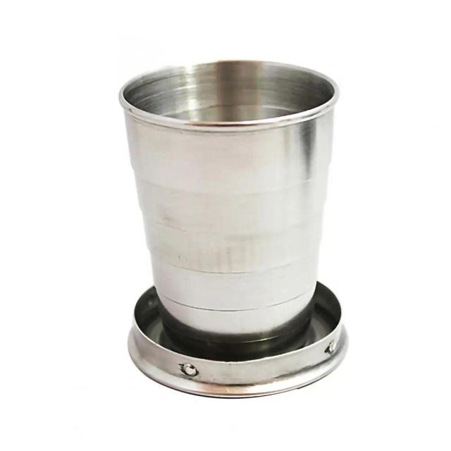 Copo Retrátil de Aço Inoxidável Preto para Viagens - 75ml Ideal para Atividades ao Ar Livre
