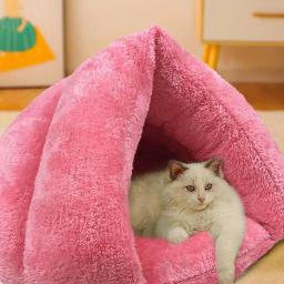 Fluffy Triangular Cat Tent Cave, Pet Shop, semi-aberto, criativo, fundo antiderrapante, com capuz, viagem, inverno - Image 2