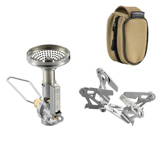 Fogão a Gás Portátil para Camping Deck Burner Campingmoon XD-2F com Saída Estabilizada e Acessórios de Panelas