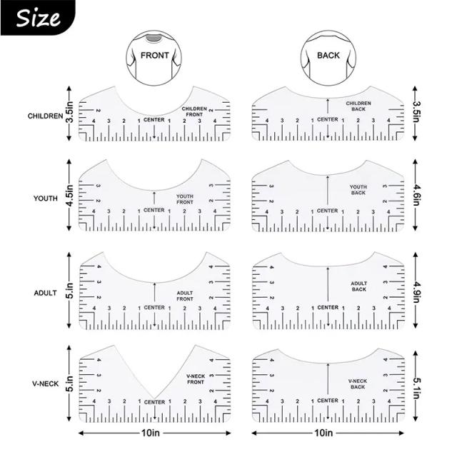 Acrílico T-Shirt Régua Guia - Ferramenta de Alinhamento para Projetos de Camisetas com 8 Peças