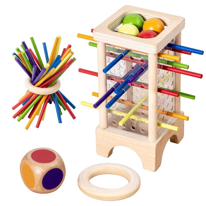 Jogo de tabuleiro de vara de madeira interação pai filho montessori brinquedos de madeira, jogo de cilindro acrílico de 4 lados, jogo de seleção de vara - Image 1