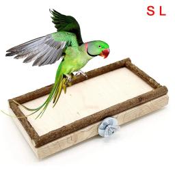 Pendurado brinquedo de madeira de estimação papagaio de pássaro em pé plataforma poleiro placa gaiola molar mastigar brinquedo - Image 1