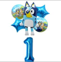 Desenhos animados azuis aniversário decoração balões, fofo foil número balão set, decoração adereços partido, presente, 6 pcs - Image 2