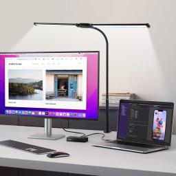LED Dimmable Duplo Cabeça Desk Lamp, Monitor de Computador Luz, Reading Table Lamp, Escritório de Estudo, Estudo, Trabalhando, USB, Folding - Image 1