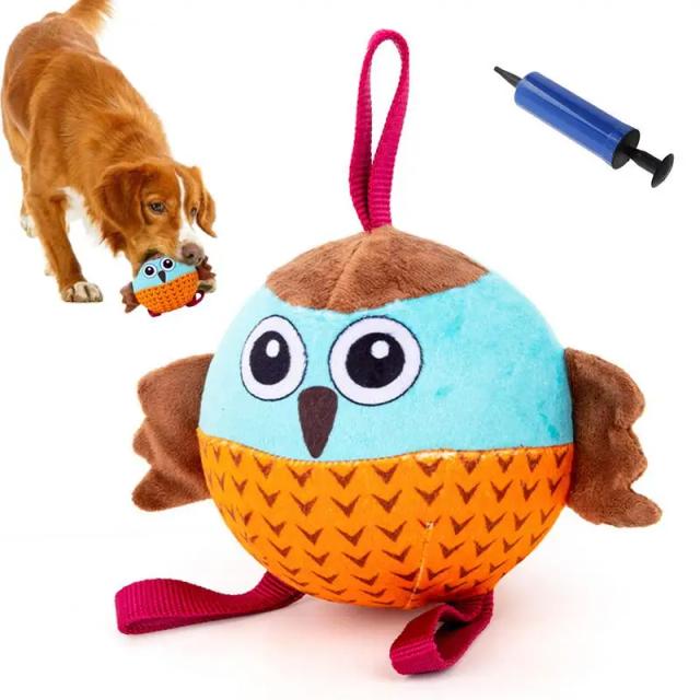 Brinquedo Inflável de Coruja para Mastigação com Ferramenta de Inflação - Suprimento Ideal para Cães Médios e Pequenos