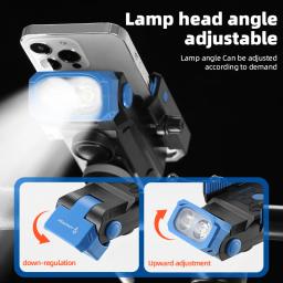 Multifuncional 3-em-1 luz dianteira da bicicleta suporte do telefone móvel chifre elétrico farol da bicicleta recarregável usb acessórios da bicicleta - Image 2