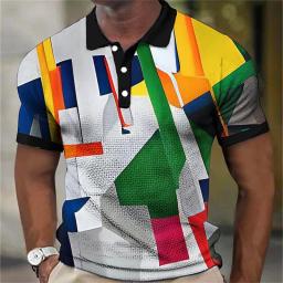 Camisa Polo Masculina Colorida, Lapela, Polos de Botão, Camisa de Golfe, Estampas Gráficas, Turndown Geométrico, Alta Qualidade, Roupas Masculinas - Image 1