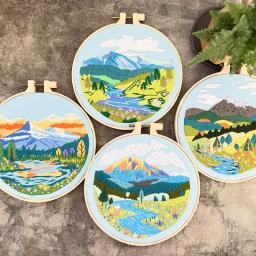 Bordado Starter Kit para adultos iniciantes, paisagem, montanha, natureza, cenário padrão, mão conjunto com pano, agulhas - Image 3