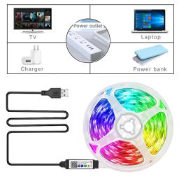 Fita de luz LED adequada para decoração ambiente, vários modos de cor RGB, SMD, controle remoto IR e APP, 5V, 10m, 24 Keys - Image 4
