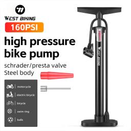 Oeste bicicleta-160psi bomba de alta pressão para bicicleta, insuflador manual com válvula schrader, presta, pneu da motocicleta, bola - Image 1