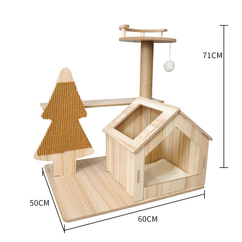 Torres de gato de madeira para gatos grandes com múltiplos hamocks, brinquedos ao ar livre, coçar pad, suprimentos de treinamento, gatinho acessórios - Image 1