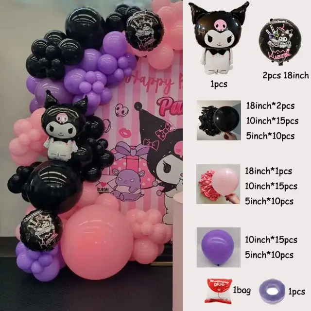 Decoração de Aniversário Sanrio Kuromi: Kit Garland Arch com 83 Balões Pretos e Roxos para Meninas e Baby Shower