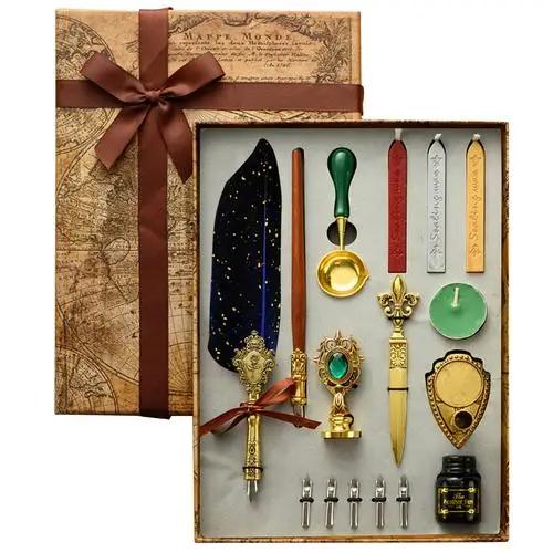 Caneta de pena e tinta conjunto caneta quill conjunto de caligrafia antiga dip caneta com pena de tinta caneta conjunto de tinta inclui pena mergulho caneta tinta - Image 1