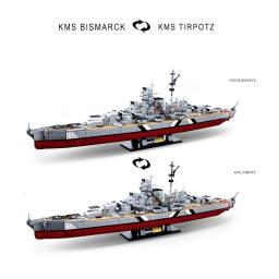 WW2 Alemanha Marinha Navios de Guerra Blocos para Crianças, KMS Bismarck Battleship Model Kit, Soldado Weapon Boat Bricks, Conjunto de brinquedos militares - Image 2