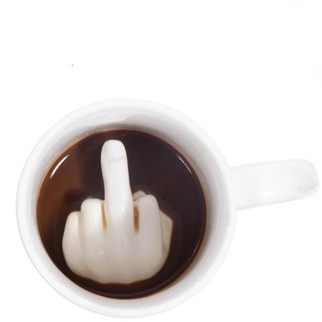 Caneca Cerâmica Branca do Dedo Médio com Design Inovador para Café e Leite, 300ml de Capacidade Engraçada