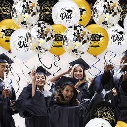 20 pçs/set balões de formatura preto ouro confetes balão de látex 2025 feliz formatura festa decoração boné de solteiro você fez isso - Image 3