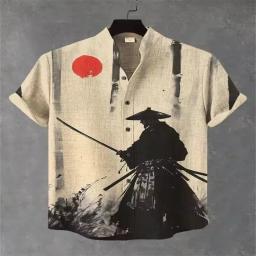 Novas camisas da moda masculina, padrões Bushido impressos em arte 3D, camisas casuais e confortáveis, camisas de manga curta de verão - Image 1