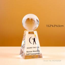 Troféu de cristal para eventos esportivos, prêmios empresariais personalizados, excelentes troféus da equipe do empregado, bola de golfe da terra, trapézio, 1PC - Image 4
