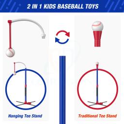 Conjunto de bola de beisebol para crianças, 3 em 1, Tee suspenso, Tee em pé, lançador automático, 6 softballs, esporte ao ar livre, brinquedos presentes - Image 3