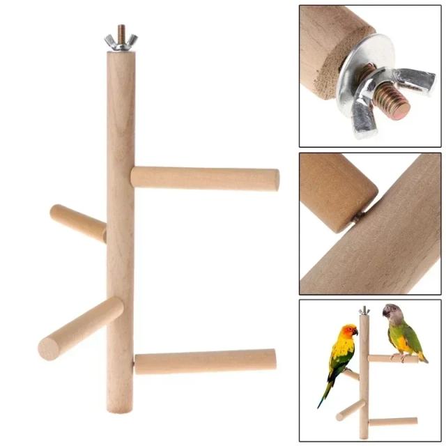 Escada Rotativa de Madeira Natural para Papagaios e Periquitos - Brinquedo com 4 Camadas para Gaiola, Acessório de Exercício e Lazer para Pássaros