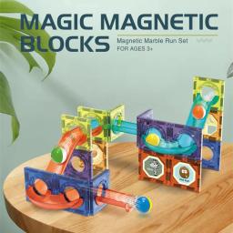 Brinquedo de corrida de mármore mágico bloco magnético das crianças luz deslizante bola bloco de construção magnético trilha emenda educação precoce brinquedos - Image 2