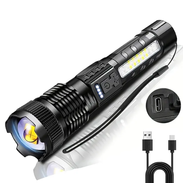 Lanterna LED Recarregável Tipo C de Alta Potência para Acampamento e Caminhadas ao Ar Livre
