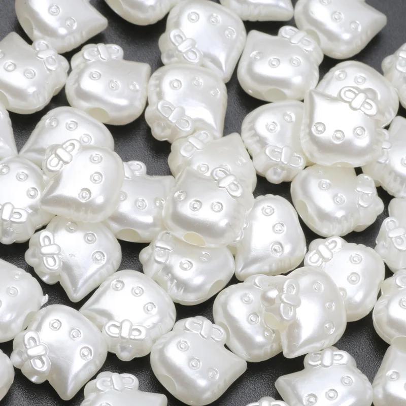 Acrílico imitação de pérolas contas para fazer jóias, 50pcs, 11mm, gato dos desenhos animados, pulseira, colar, acessórios diy - Image 1