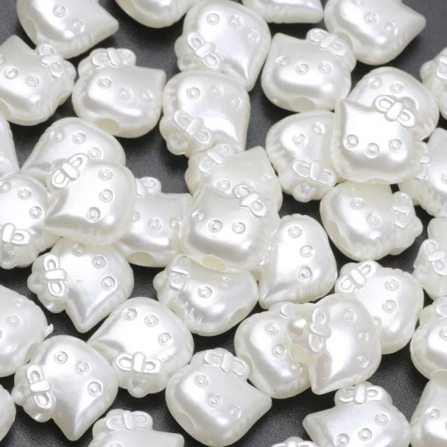 Contas de Acrílico Tipo Pérola para Jóias - 50 Peças de 11mm com Tema de Gato para Pulseiras, Colares e Acessórios DIY