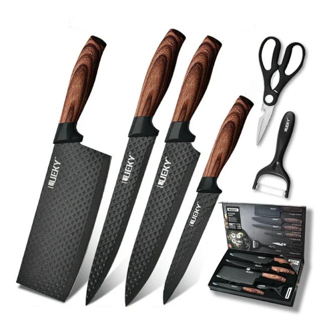 Conjunto Completo de Facas de Cozinha em Aço Inoxidável: Faca de Chef Forjada, Tesoura, Descascador de Cerâmica, Faca de Descascar e Cutelo com Estojo de Presente.