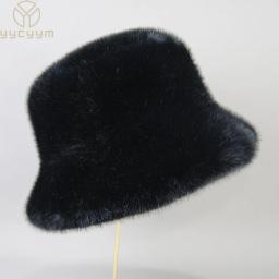 Boinas de pele de vison falsa elegantes bonés de inverno femininos novo design moda chapéus de pele artificial de malha quente gorros de pele de vison falso chapéu - Image 1