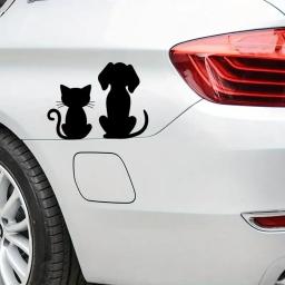 Premium adesivos de vinil impermeável decalque, decalques de animais pretos, cão e gato amor, laptop, telefone acessório, capacete, carro, janela, 2pcs - Image 2