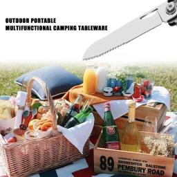 Inoxidável Multifunções portátil canivete, Folding Talheres, Camping Multitool, cortador ao ar livre, garfo, colher, saca-rolhas, talheres - Image 4