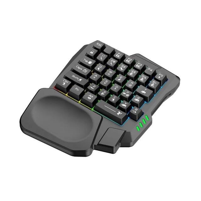 Teclado Mini Gamer USB com Retroiluminação RGB Ergonômico de Mão Única para PC e Notebook - 35 Teclas