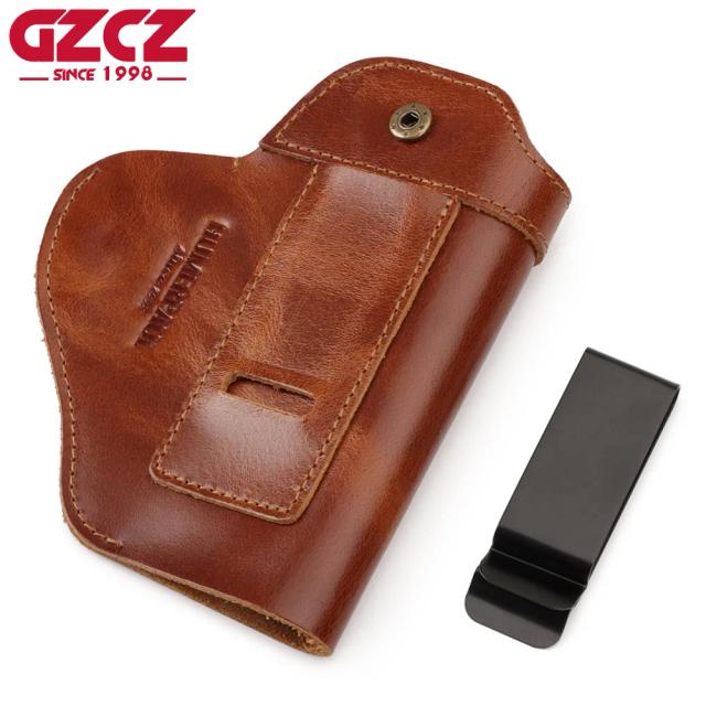 Coldre de Pistola Tática GZCZ em Couro Genuíno - Capa Universal para Caça e Aventura ao Ar Livre
