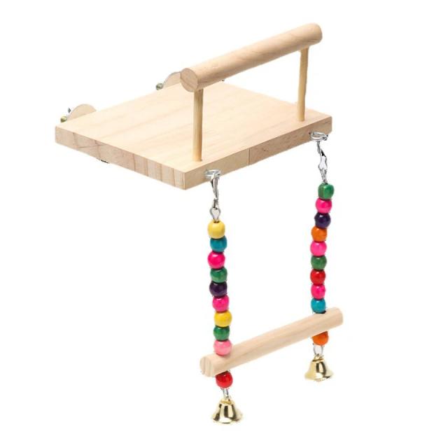 Jogo de Diversão para Pássaros: Rack de Madeira com Escadas, Estações de Balanço e Brinquedos para Treinamento
