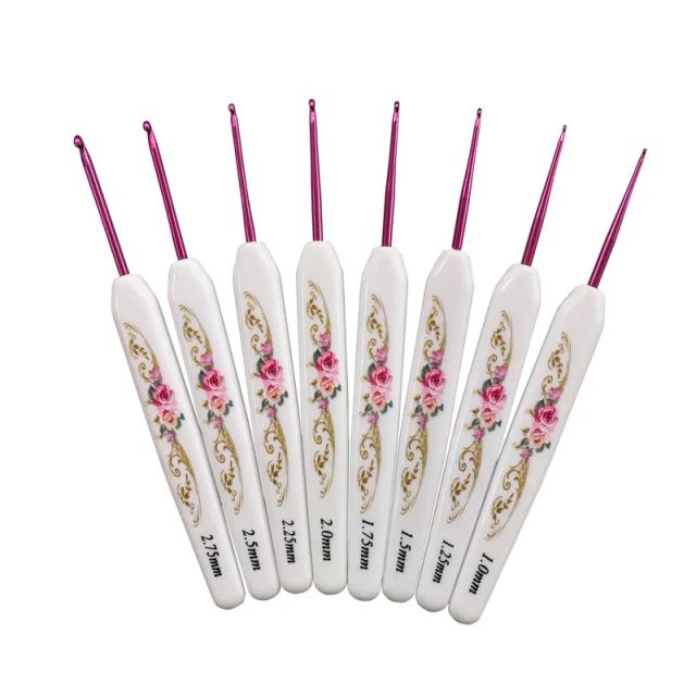 Ganchos de Crochê de Alumínio Rosa com Kit de Agulhas de Tricô e Alça de Plástico para Artesanato DIY de Camisola
